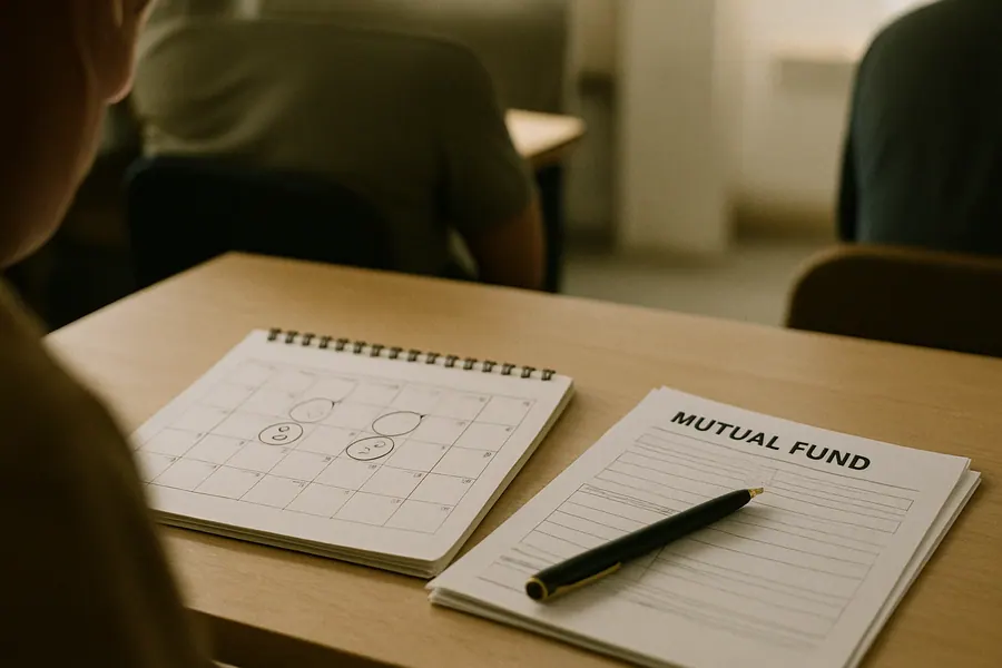 A calendar with marked SIP dates, blank forms, and a pen on a desk, illustrating SIP investments.