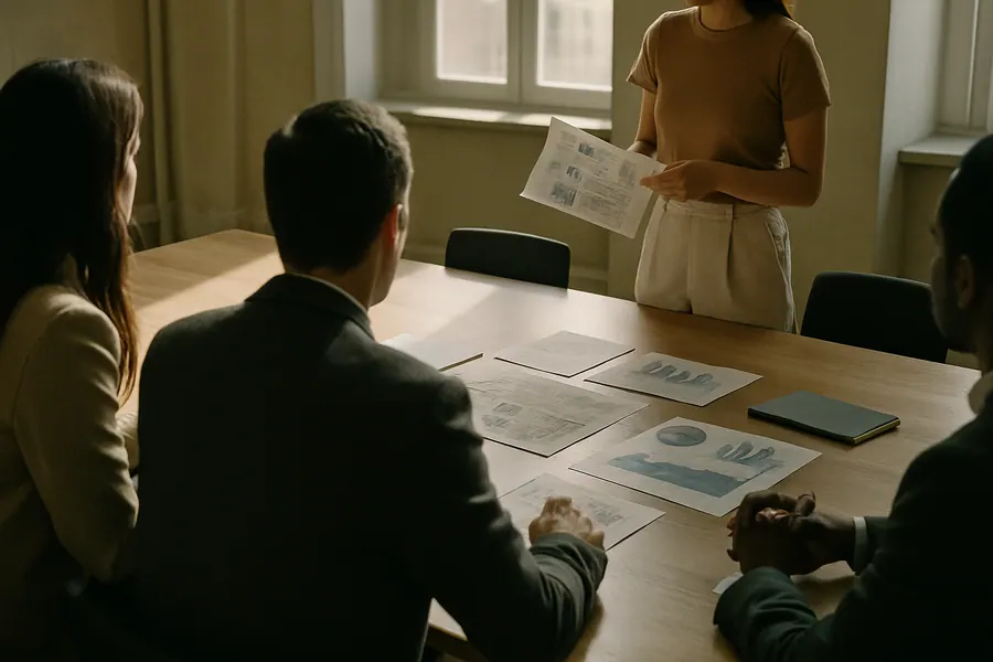 Boardroom table with documents on infrastructure and venture capital, illustrating AIF categories in India.